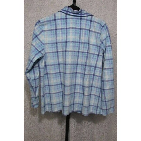 Blue Plaid Button Up Fleece Pajama Top, Size L - Picture 4 of 5